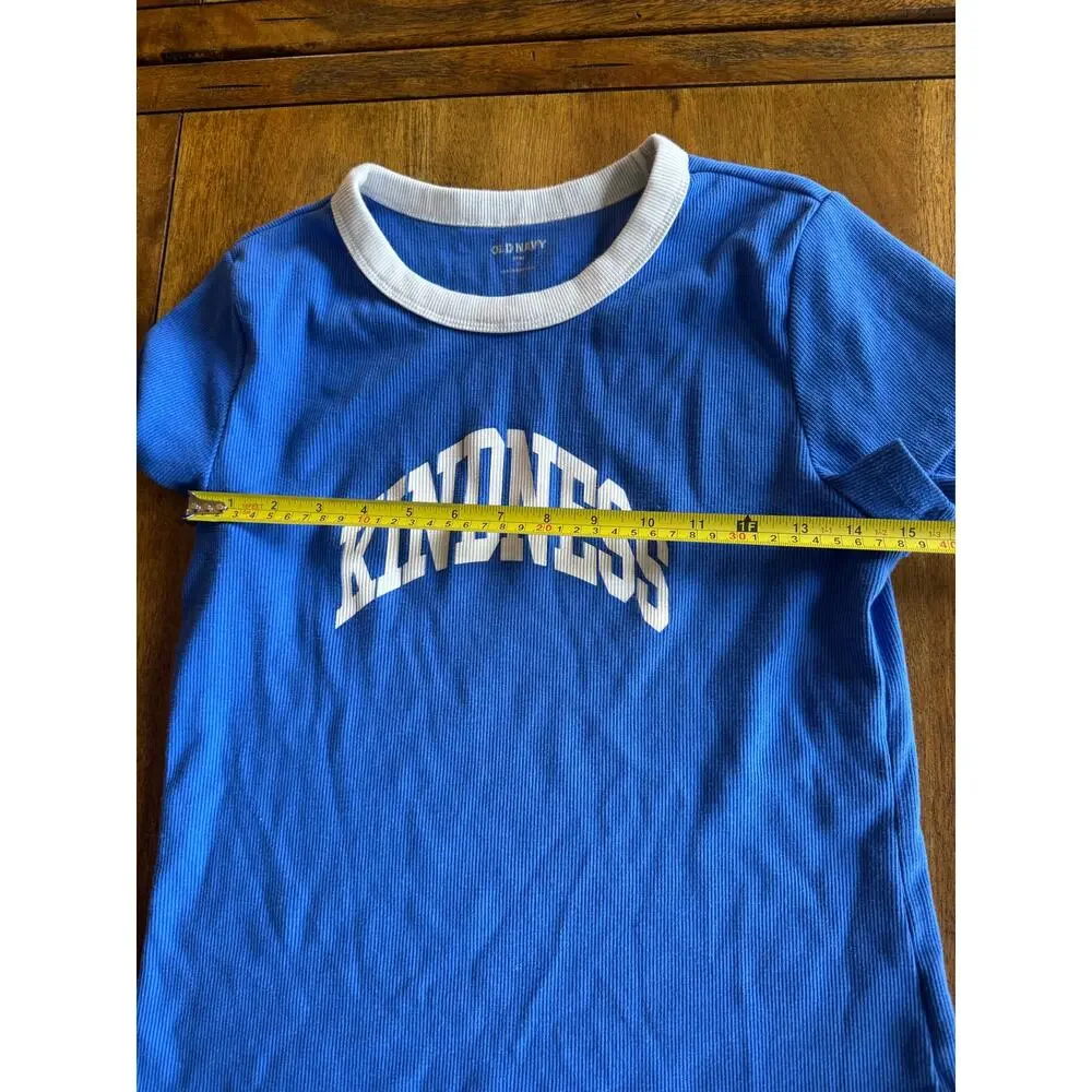 Old Navy Kindness Graphic Ringer Tee Blue Ribbed Snug Fit Size Large - Picture 6 of 9